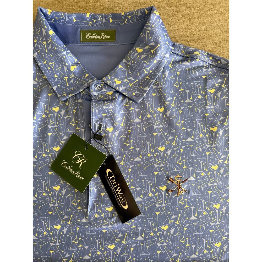 NWT Colleton River Club Golf Polo Shirt Men's [Small] Blue Martini Print DriWay